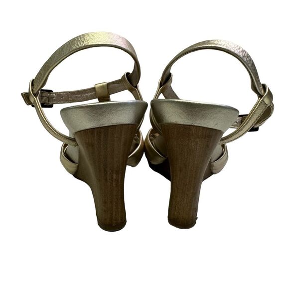 Reaction Kenneth Cole Gold T‎ Strap Wedge Sandals Women's Heels - Picture 3 of 15